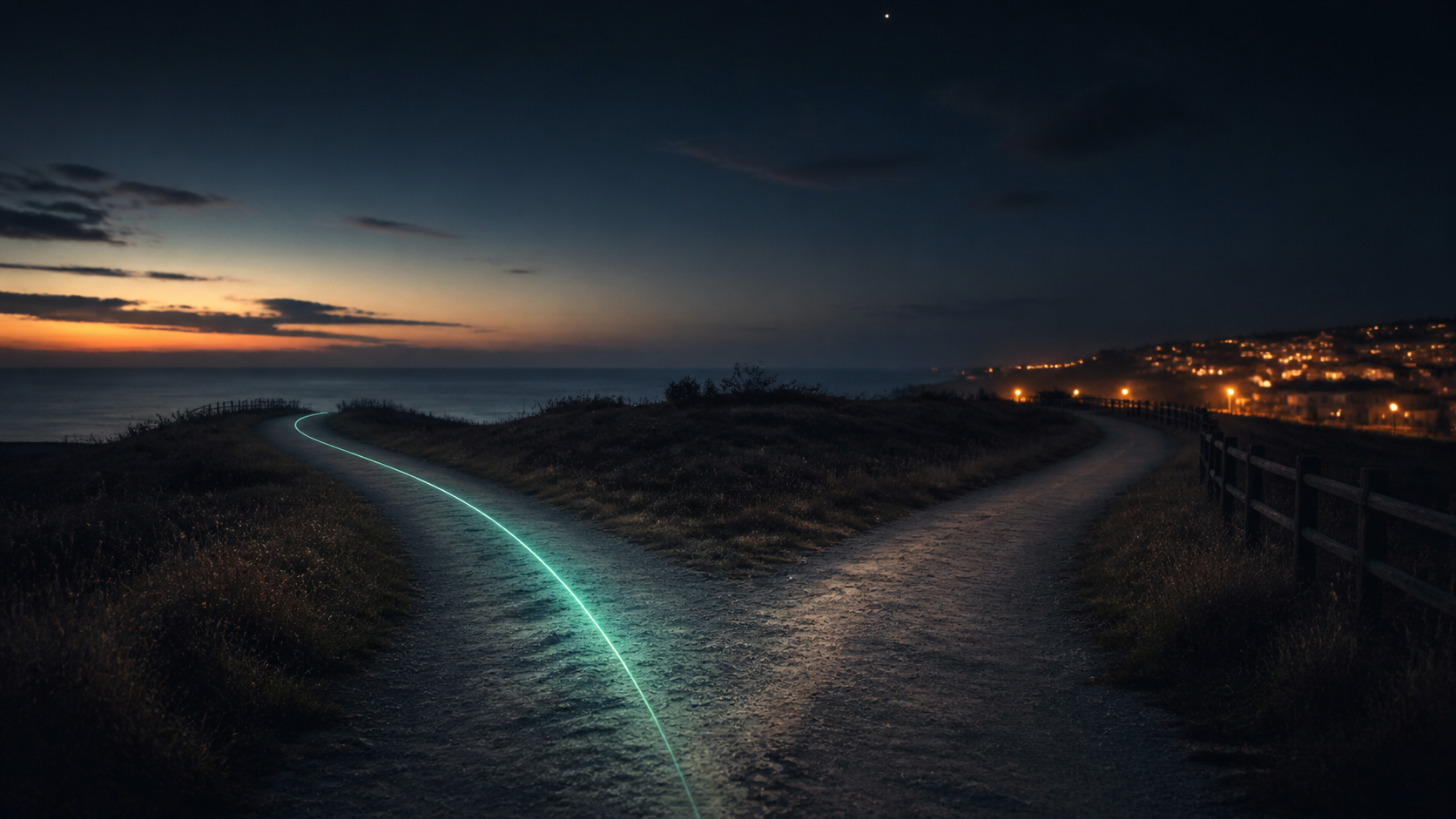 Forked path at dusk representing the social cost of financial independence